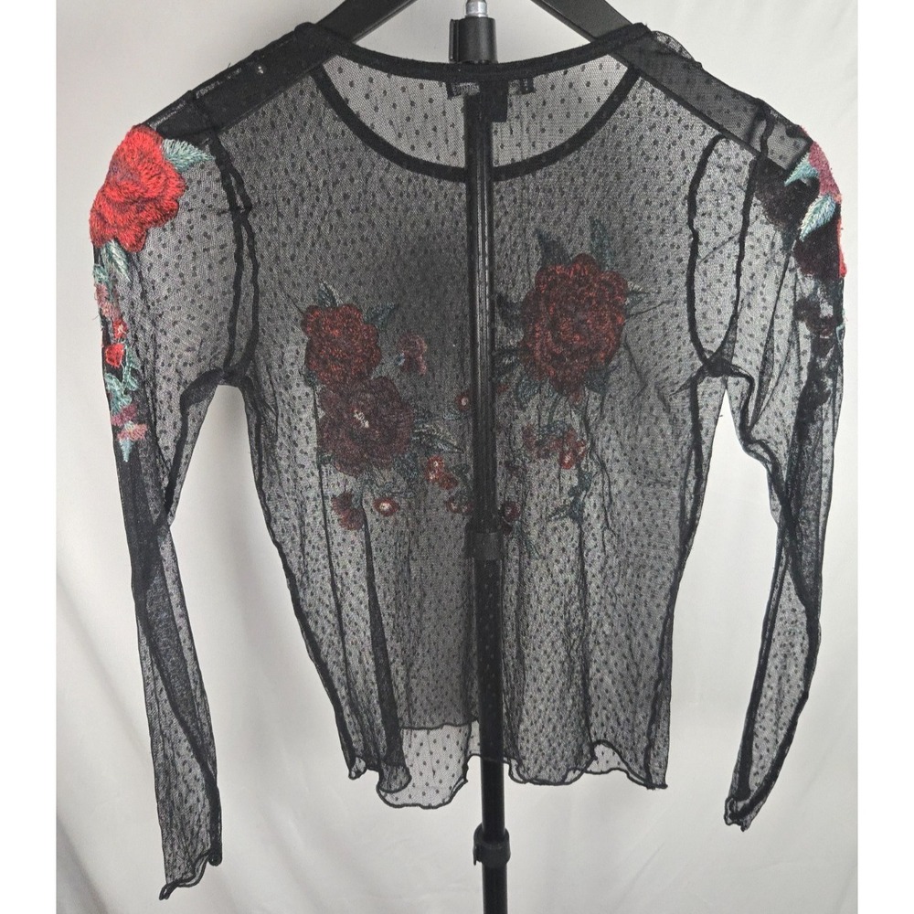 Sheer Mesh Embroidered Floral Rose Top Sz S Whimsigoth Fairy Grunge Y2K Goth - Picture 4 of 11